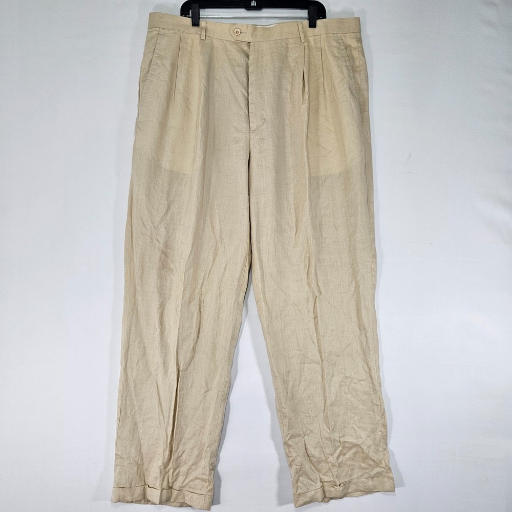 Syllables Men's Relaxed 100% Linen Trousers Pants Pleated Size 42x34 LONG